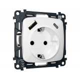 Электрическая розетка 2USB A+C 20W (быстрая зарядка) с/з Ambrella Volt OMEGA, Белый глянец