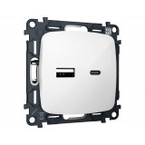 Розетка 2USB A+C 20W (быстрая зарядка) Ambrella Volt OMEGA, Белый глянец