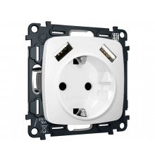 Электрическая розетка 2USB A+A 18W (быстрая зарядка) с/з Ambrella Volt OMEGA, Белый матовый