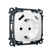 Электрическая розетка 2USB A+C 20W (быстрая зарядка) с/з Ambrella Volt OMEGA, Белый матовый