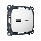 Розетка 2USB A+C 20W (быстрая зарядка) Ambrella Volt OMEGA, Белый матовый