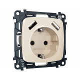Электрическая розетка 2USB A+A 18W (быстрая зарядка) с/з Ambrella Volt OMEGA, бежевый глянец