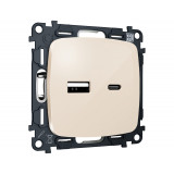 Розетка 2USB A+C 20W (быстрая зарядка) Ambrella Volt OMEGA, бежевый глянец