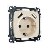Электрическая розетка 2USB A+A 18W (быстрая зарядка) с/з Ambrella Volt OMEGA, Бежевый матовый