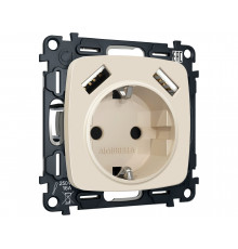 Электрическая розетка 2USB A+A 18W (быстрая зарядка) с/з Ambrella Volt OMEGA, Бежевый матовый