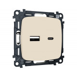 Розетка 2USB A+C 20W (быстрая зарядка) Ambrella Volt OMEGA, Бежевый матовый
