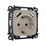 Электрическая розетка 2USB A+A 18W (быстрая зарядка) с/з Ambrella Volt OMEGA, Серо-бежевый матовый