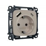 Электрическая розетка 2USB A+C 20W (быстрая зарядка) с/з Ambrella Volt OMEGA, Серо-бежевый матовый