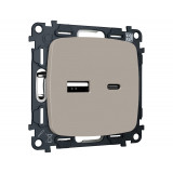 Розетка 2USB A+C 20W (быстрая зарядка) Ambrella Volt OMEGA, Серо-бежевый матовый