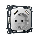 Электрическая розетка 2USB A+A 18W (быстрая зарядка) с/з Ambrella Volt OMEGA, серебро глянец