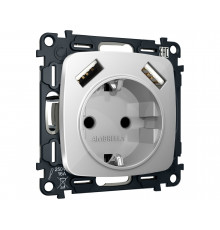 Электрическая розетка 2USB A+A 18W (быстрая зарядка) с/з Ambrella Volt OMEGA, серебро глянец