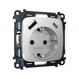 Электрическая розетка 2USB A+C 20W (быстрая зарядка) с/з Ambrella Volt OMEGA, серебро глянец