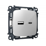 Розетка 2USB A+C 20W (быстрая зарядка) Ambrella Volt OMEGA, серебро глянец