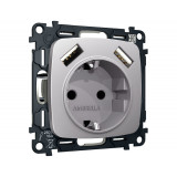 Электрическая розетка 2USB A+A 18W (быстрая зарядка) с/з Ambrella Volt OMEGA, Сталь матовый