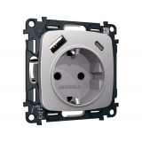 Электрическая розетка 2USB A+C 20W (быстрая зарядка) с/з Ambrella Volt OMEGA, Сталь матовый