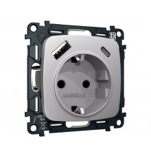 Электрическая розетка 2USB A+C 20W (быстрая зарядка) с/з Ambrella Volt OMEGA, Сталь матовый