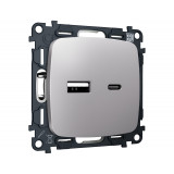 Розетка 2USB A+C 20W 3000mA (быстрая зарядка) Ambrella Volt OMEGA, Сталь матовый
