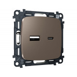 Розетка 2USB A+C 20W (быстрая зарядка) Ambrella Volt OMEGA, Темная бронза матовый