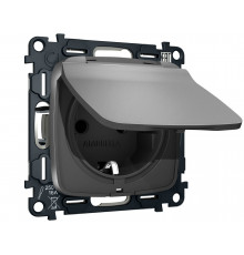Электрическая розетка с/з с шторками и крышкой IP44 Ambrella Volt OMEGA, Антрацит серый