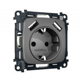 Электрическая розетка 2USB A+A 18W (быстрая зарядка) с/з Ambrella Volt OMEGA, Антрацит серый