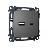 Розетка 2USB A+C 20W (быстрая зарядка) Ambrella Volt OMEGA, Антрацит серый