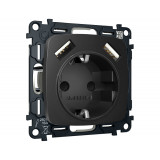 Электрическая розетка 2USB A+A 18W (быстрая зарядка) с/з Ambrella Volt OMEGA, Черный матовый