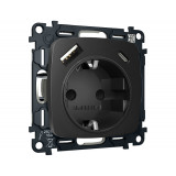 Электрическая розетка 2USB A+C 20W (быстрая зарядка) с/з Ambrella Volt OMEGA, Черный матовый