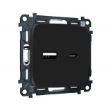 Розетка 2USB A+C 20W (быстрая зарядка) Ambrella Volt OMEGA, Черный матовый