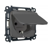 Электрическая розетка с/з с шторками и крышкой IP44 Ambrella Volt OMEGA, Графит Мягкое касание