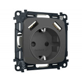 Электрическая розетка 2USB A+A 18W (быстрая зарядка) с/з Ambrella Volt OMEGA, Графит Мягкое касание