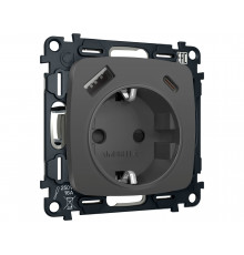 Электрическая розетка 2USB A+C 20W (быстрая зарядка) с/з Ambrella Volt OMEGA, Графит Мягкое касание