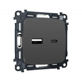 Розетка 2USB A+C 20W (быстрая зарядка) Ambrella Volt OMEGA, Графит Мягкое касание