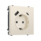 Электрическая розетка 2USB A+C 20W (быст. зар.) с/з с/ш 16A-250V Ambrella Volt SIGMA, Бежевый матовый