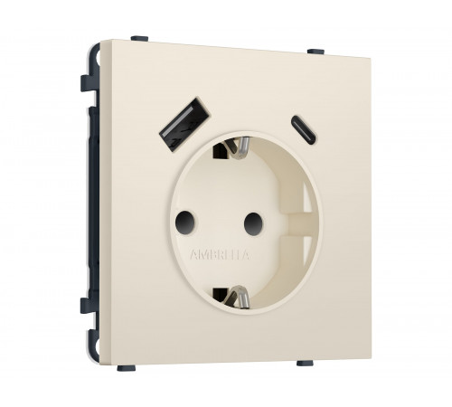 Электрическая розетка 2USB A+C 20W (быст. зар.) с/з с/ш 16A-250V Ambrella Volt SIGMA, Бежевый матовый