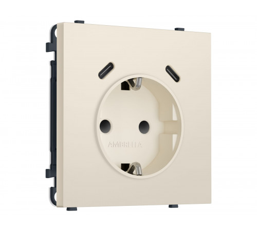 Электрическая розетка 2USB С+C 20W (быст. зар.) с/з с/ш 16A-250V Ambrella Volt SIGMA, Бежевый матовый