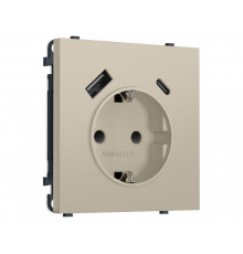 Электрическая розетка 2USB A+C 20W (быст. зар.) с/з с/ш 16A-250V Ambrella Volt SIGMA, Кашемир