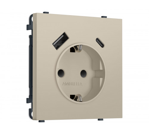Электрическая розетка 2USB A+C 20W (быст. зар.) с/з с/ш 16A-250V Ambrella Volt SIGMA, Кашемир
