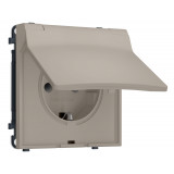 Электрическая розетка 50Hz 2P+E с/з с/ш и крышкой IP44 16A-250V Ambrella Volt SIGMA, Серо-бежевый матовый