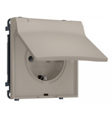 Электрическая розетка 50Hz 2P+E с/з с/ш и крышкой IP44 16A-250V Ambrella Volt SIGMA, Серо-бежевый матовый