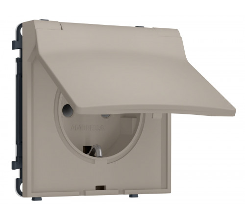 Электрическая розетка 50Hz 2P+E с/з с/ш и крышкой IP44 16A-250V Ambrella Volt SIGMA, Серо-бежевый матовый