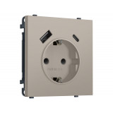 Электрическая розетка 2USB A+C 20W (быст. зар.) с/з с/ш 16A-250V Ambrella Volt SIGMA, Серо-бежевый матовый