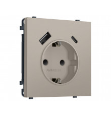 Электрическая розетка 2USB A+C 20W (быст. зар.) с/з с/ш 16A-250V Ambrella Volt SIGMA, Серо-бежевый матовый