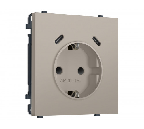 Электрическая розетка 2USB С+C 20W (быст. зар.) с/з с/ш 16A-250V Ambrella Volt SIGMA, Серо-бежевый матовый