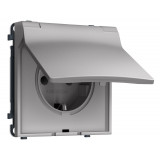 Электрическая розетка 50Hz 2P+E с/з с/ш и крышкой IP44 16A-250V Ambrella Volt SIGMA, Сталь матовый
