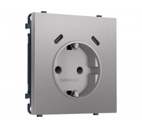 Электрическая розетка 2USB С+C 20W (быст. зар.) с/з с/ш 16A-250V Ambrella Volt SIGMA, Сталь матовый