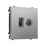 Розетка компьютерная + TV оконечной RJ-45 (8P8C) CAT6/50-870MHz 1dB с/ш Ambrella Volt SIGMA, Сталь матовый