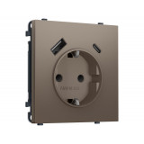 Электрическая розетка 2USB A+C 20W (быст. зар.) с/з с/ш 16A-250V Ambrella Volt SIGMA, Темная бронза матовый