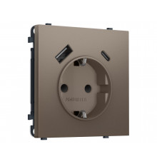 Электрическая розетка 2USB A+C 20W (быст. зар.) с/з с/ш 16A-250V Ambrella Volt SIGMA, Темная бронза матовый