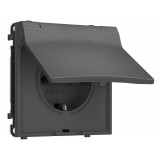 Электрическая розетка 50Hz 2P+E с/з с/ш и крышкой IP44 16A-250V Ambrella Volt SIGMA, Антрацит серый