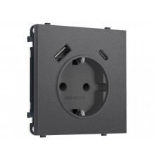 Электрическая розетка 2USB A+C 20W (быст. зар.) с/з с/ш 16A-250V Ambrella Volt SIGMA, Антрацит серый